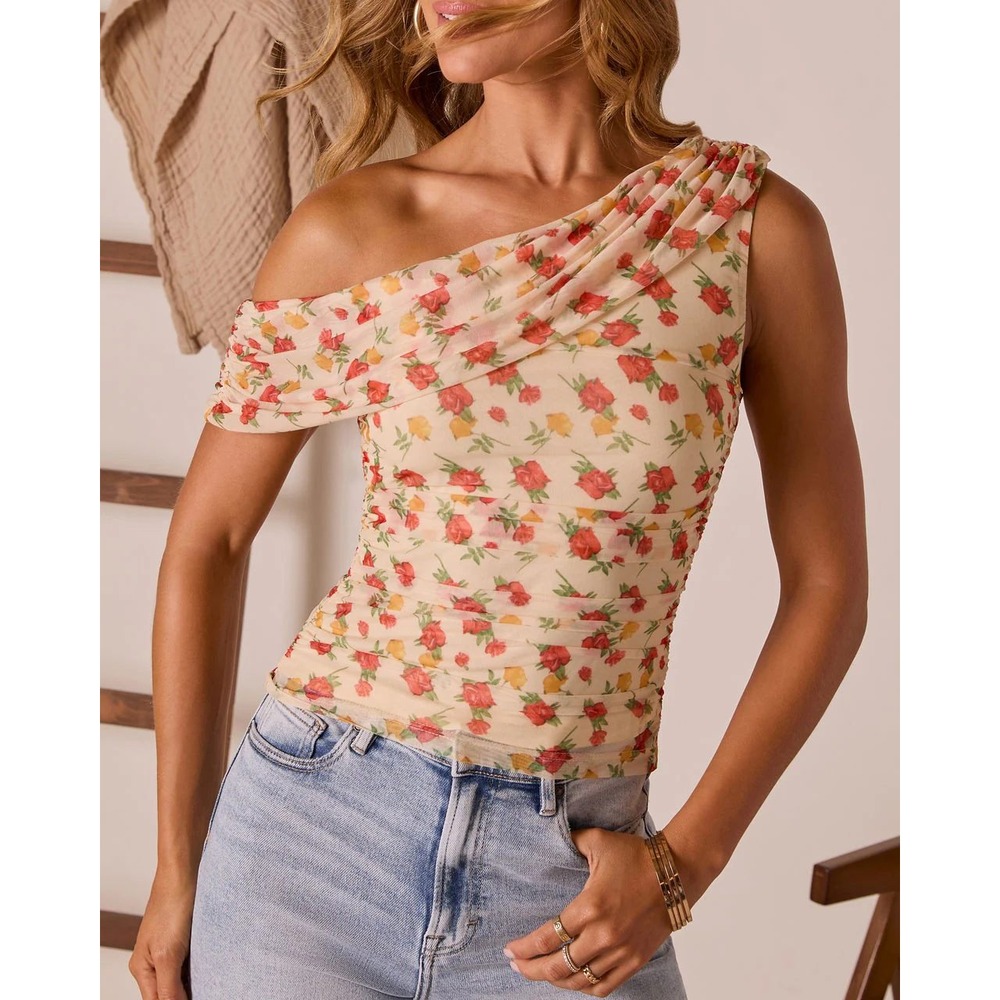 Celeyse Draped Mesh Top